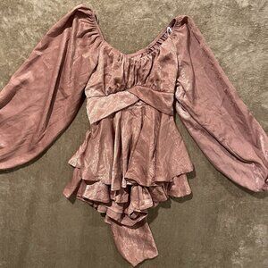 Altar'd State Mauve Pink Long Puff Sleeve Romper Flowy Tie Fairy Women Sz M